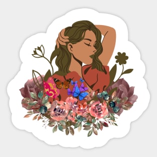 painting of women and beautiful flowers Sticker